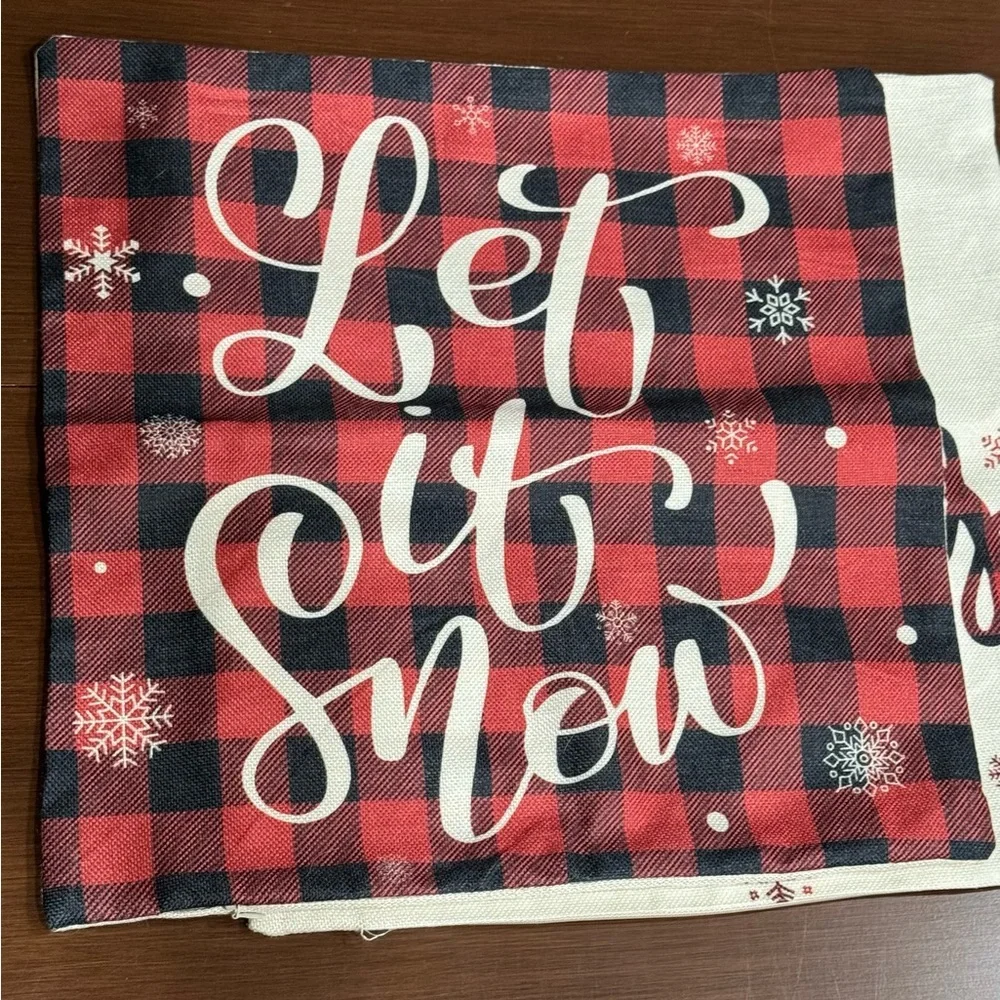 Holiday Pillow Covers Red/Black Buffalo Check and Cream Burlap Covers (Set of 4)